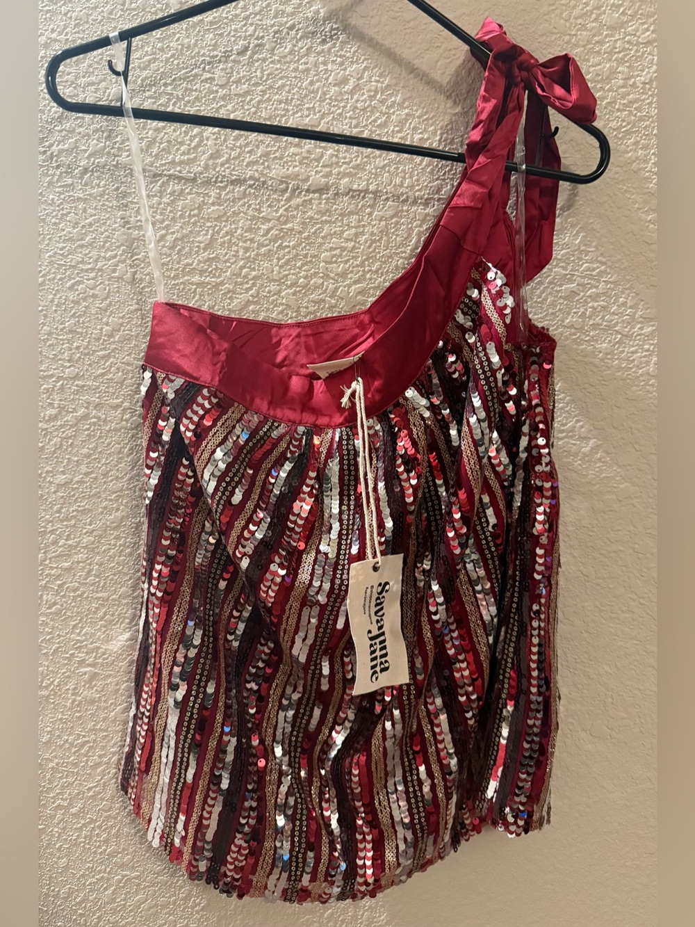 NWT—Savannah Jane Andie One-Shoulder Sequin Top, SM